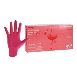 Nitrile Exam Glove Ultra 3.5, Ventyv® Flamingo, Powder-Free, Coated, Aloe & Vitamin E, Textured, Beaded Cuff, Pink, case/2000