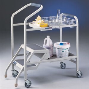 Lab Cart, Stockroom Cart with Built-in Step Ladder