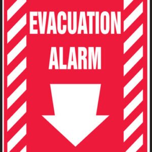 Safety Sign-Evacuation Alarm (Down Arrow), 14 x 10", Each