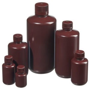 Nalgene® 312085-0016 Opaque Amber Boston Round Bottles, 16oz (500mL) HDPE, with 28-415 Cap, case/125