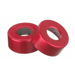 Wheaton® 13mm Crimp Seal Open Top Hole Caps, Aluminum Red, Unlined, case/1000
