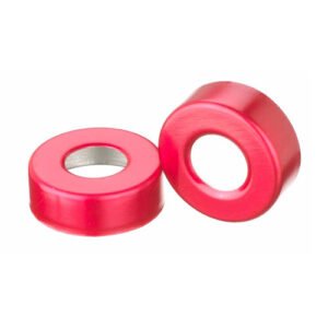 Wheaton® 20mm Crimp Seal Open Top Hole Caps, Aluminum Red, Unlined, case/1000