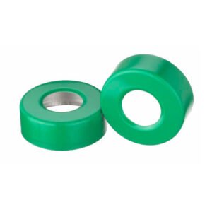 Wheaton® 20mm Crimp Seal Open Top Hole Caps, Aluminum Green, Unlined, case/1000