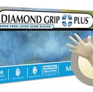 Ansell Microflex Diamond Grip Plus Powder-Free Latex Exam Gloves, Textured, Medium, case/1000