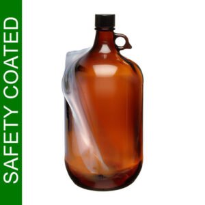Safety Coated Amber Glass Jugs, 4 Liter with PTFE Lined Cap, each
